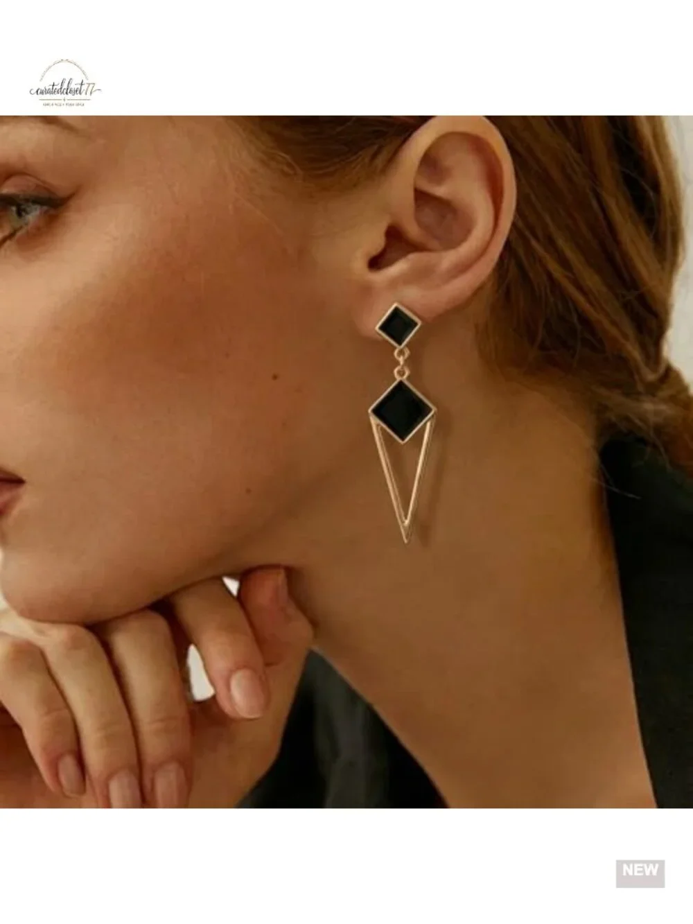 Chunky Gold Square Statement Drop Earrings Non Tarnish Stainless Steel